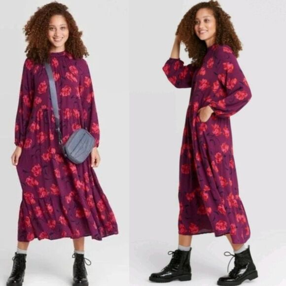 Grannycore Floral Midi Dress Size Medium Pockets Long Sleeve NWT - Picture 1 of 12